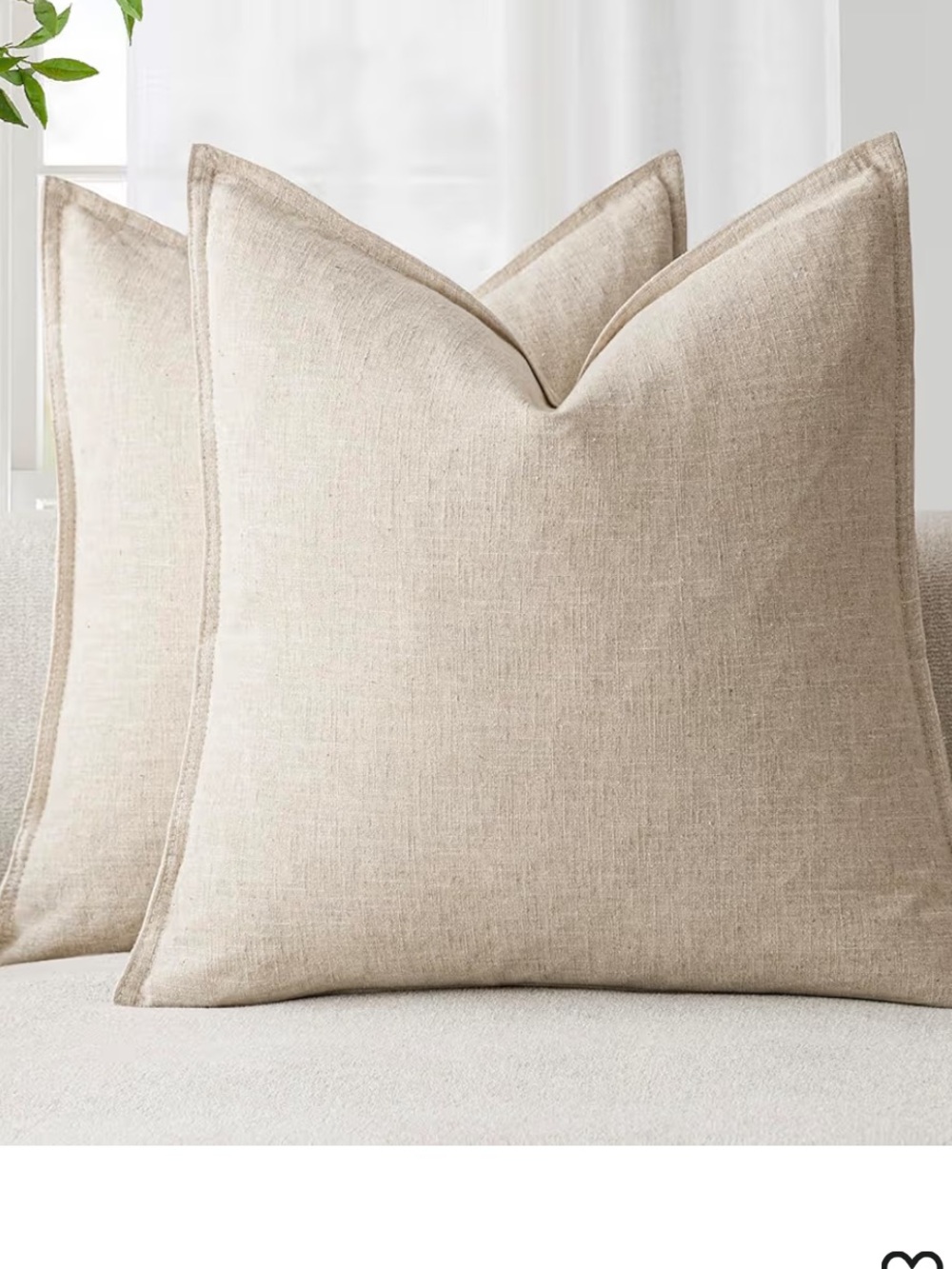 Neutral Linen Throw Pillow Cover - Natural Beige (Pack of 2) 20x20